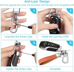 Genuine Leather Car Keychain,Universal Heavy Duty Metal Key Chain Accessories,Car Fob Key Keychain Holder with 360 Degree Rotatable Snap Swivel and Anti-Lost D-Ring for Men Women(Orange)