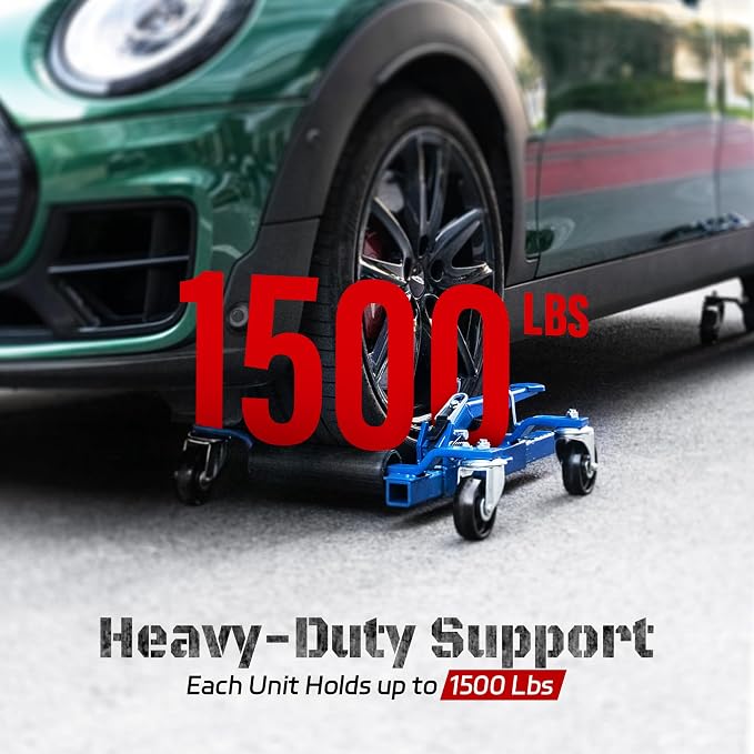 Car Dolly Jack Set of 2, Mechanical 1500-lbs Wheel Dolly, 9'' car Wheel Dolly Positioning Jack, Car Dollies for Vehicle Positioning & Auto Repair Moving, Blue