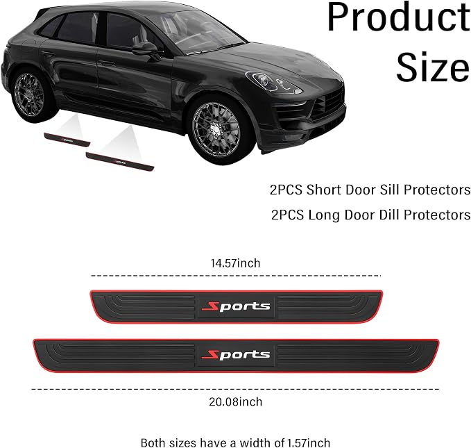 4PCS Car Door Sill Protector,Anti-Scratch Rubber Car Door Protector Edge Guards for Door Steps,Universal Automotive Exterior Accessories Waterproof Door Threshold Strips (Sport, Width 1.57")