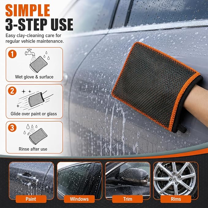 Clay Mitt for Car Detailing, No Scratch Reusable Magic Clay Bar Glove, Microfiber Auto Cleaning Supplies for Removing Debris from Paint, Glass, Wheels, Windshield(Orange)