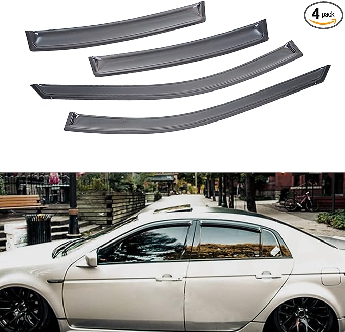 Rain Guards Compatible with 2004-2008 Acura TL Sedan 4-Door Front+Rear JDM Smoke Window Visor Side Wind Deflector Vent Visors Car Accessories Tape-On