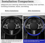 Car Leather Steering Wheel Cover - Carbon Fibre Material, Universal 14.5-15 Inch Leather Anti-Slip Breathable Auto Steering Wheel Covers for Men Women (3D Massage - Sports Blue)