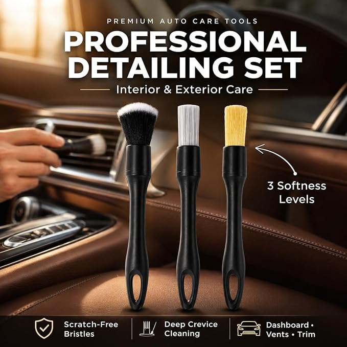 18PCS Car Detailing Kit Upgraded Boar Hair Vent Brush Cleaner | Scratch-Free & Streak-Free,Ultra Fine Crevice Brush,Gel,Glass Brush,Storage Bag;Auto & Home Dual Use Car Lover Gift Kit