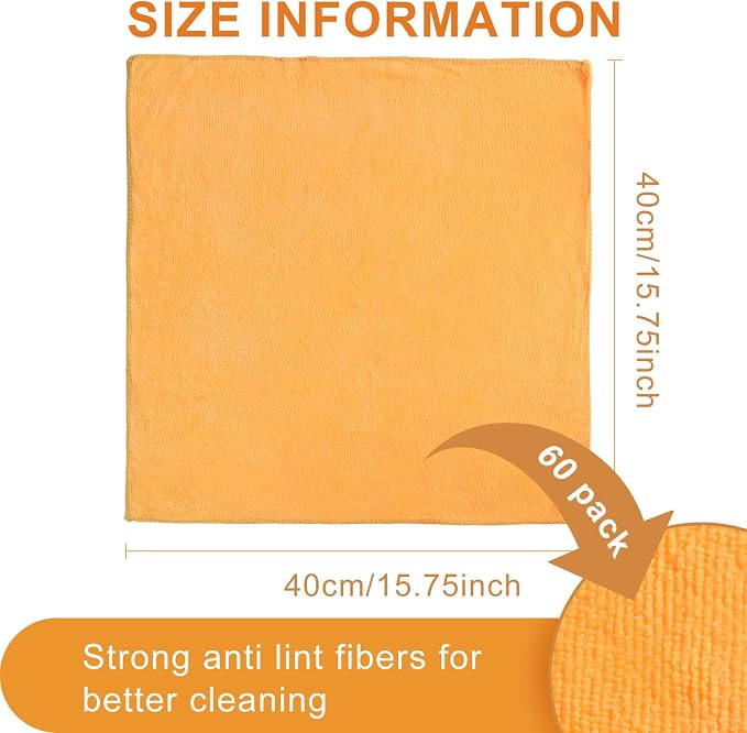 Microfiber Cleaning Cloths for Cars 16 x 16 Inch Ultra Absorbent Car Towels Drying Reusable Cleaning Supplies House Kitchen Window Microfiber Towel(Yellow,60 Pcs)