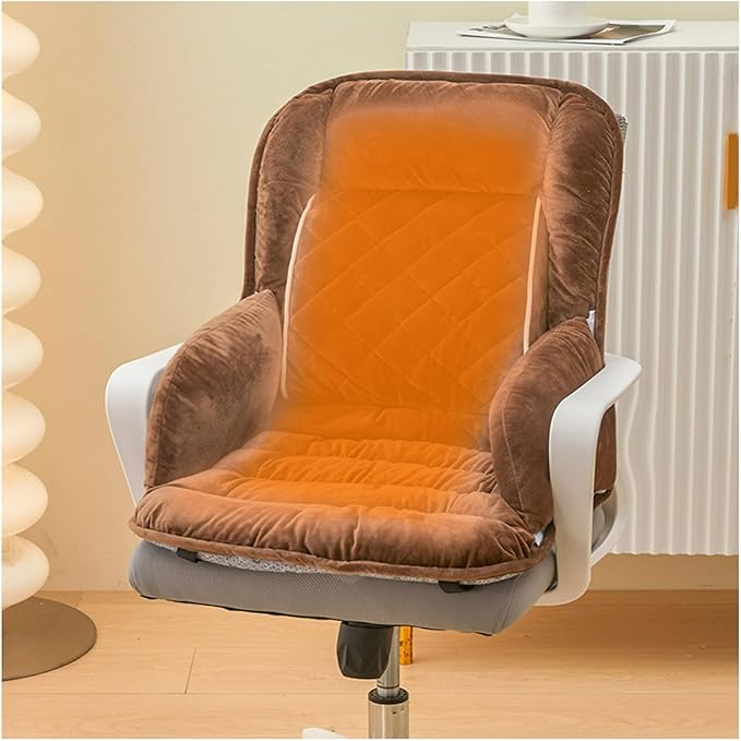 USB Heated Seat Pad Cushion for Office Chair | 3 Heat Levels, Time Setting | Large Heating Area Heated Seat Pad Cover with Lumbar Support for Home & Office, Wheelchair(Brown)
