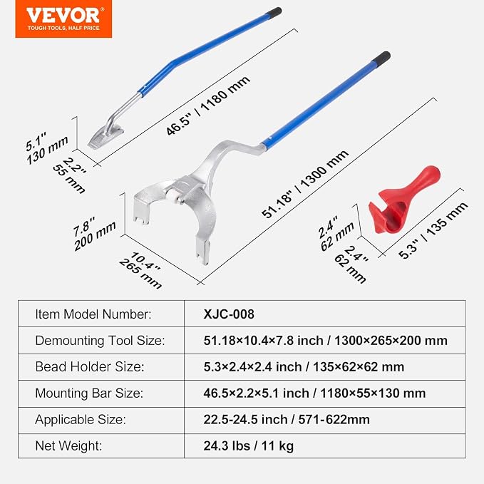 Tire Mount Demount Tool 22.5" to 24.5" Tire Changer Steel Bead Breaker Extra Bead Holder Tubeless Truck Manual Tire Changing Tools for Car Repairing(Blue)