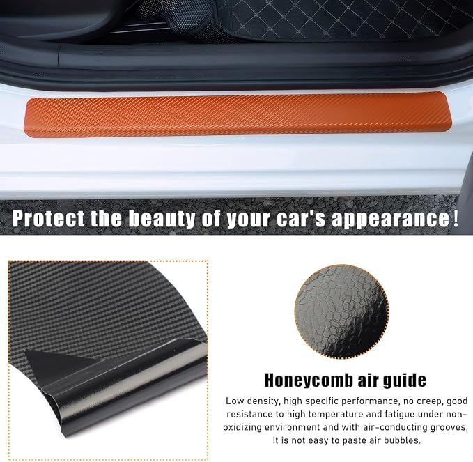 4 PCS Car Door Sill Protectors, Anti Scratch Carbon Fiber Auto Threshold Cover Strips, Decorative Door Entry Edge Scuff Sticker Universal for Most Vehicles, Car Accessories (Orange 3D)