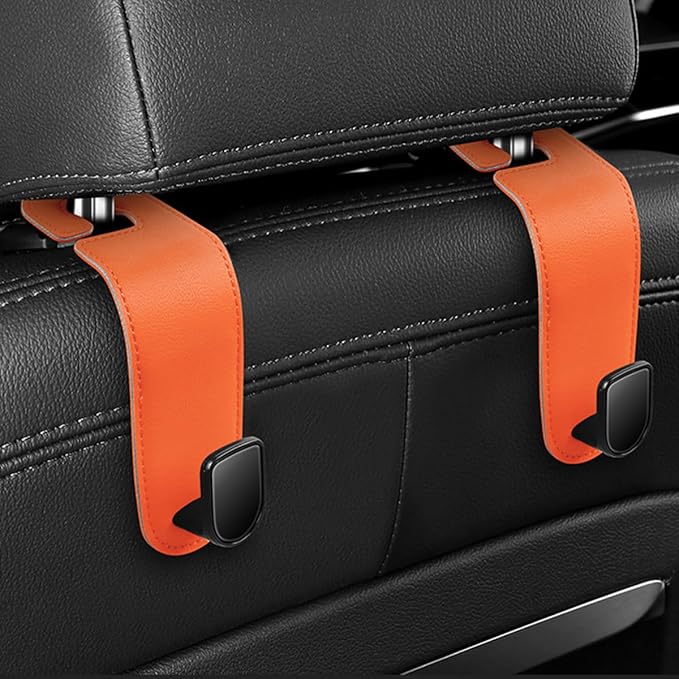 Car Seat Headrest Hook, 2PCS Vehicle Seat Back Hangers Organizer for Handbag Purse Coat, Automotive Interior Headrest Storage Hooks, Universal for SUV Automobile Truck (Orange)
