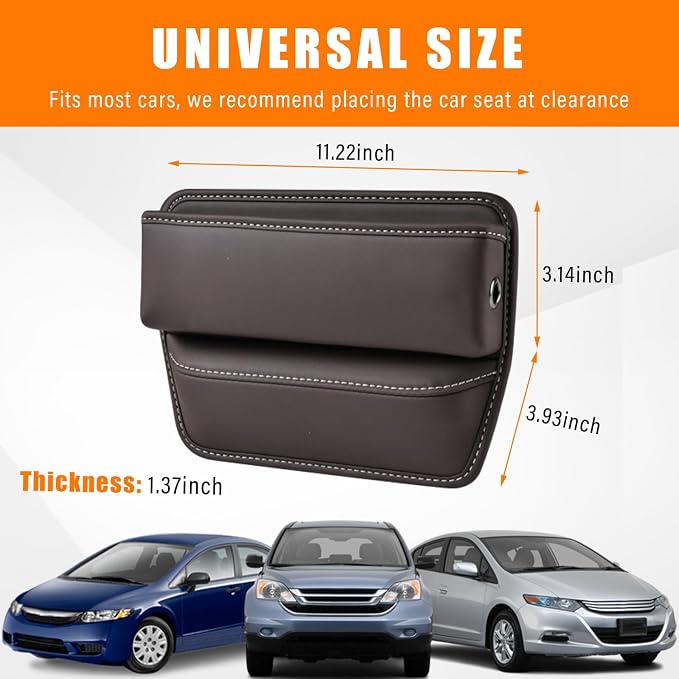 Car Seat Gap Organizer, Premium Leather Auto Seat Storage Box, Vehicle Adjustable Front Seat Gap Filler, Car Seat Side Pocket Organizer for Phones, Glasses, Keys, Money, Cards (Coffee)