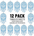 Hanging Car Air Freshener 12-Pack, Tangled Sheets Premium Clean Linen & Soft Cotton Fragrance, Rearview Mirror Paper Fresheners for Cars, Trucks, SUVs, RVs & Boats