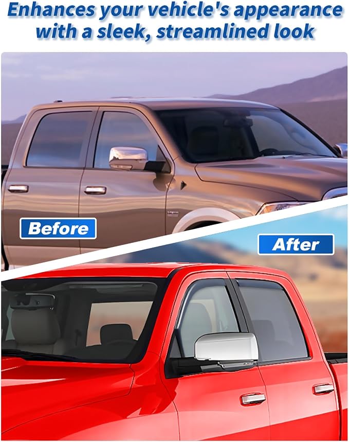 in-Channel Window Rain Guards Fit for Dodge RAM Crew Cab Mega Cab 2009-2018 Rain Guard Big Horn Extra Durable Window Deflectors Truck Window Vent Visors Vent Shades Exterior Car Accessories