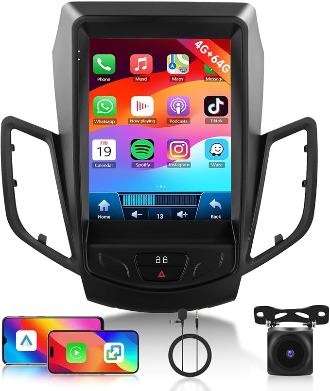 [4G+64G] Car Radio for Ford Fiesta 2009-2016 with Wireless Carplay Android Auto Radio, Android 9.7 inch Touch Screen with GPS, Mirror Link, Bluetooth, WiFi, DSP, FM/RDS Radio