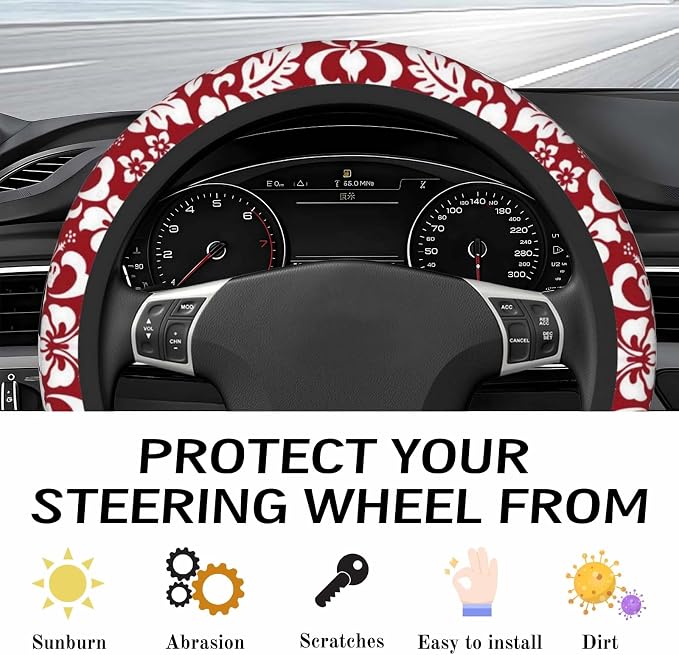 Steering Wheel Cover Accessories Neoprene Cover, Breathable Non-Slip Easy to Install Suitable for Women Men, 14.5-15.5 Inch for Car SUV Van Truck Universal - Artistic Flower