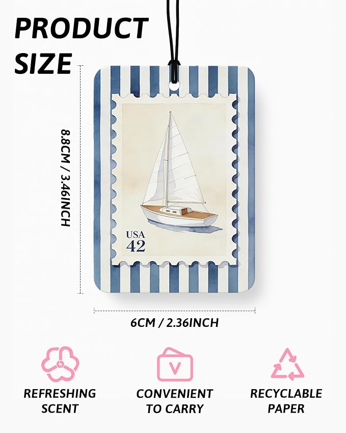 Navy Blue Beach Car Air Freshener 4 Pcs Coconut Scented, Coastal Seashell Seastar Oyster Car Accessories Mirror Decor for Women, Nautical Hanging Air Freshener for Cars Closet Drawer Books