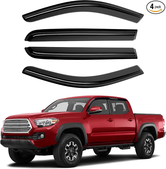 Tacoma Rain Guards - Window Visors for Toyota Tacoma Double Cab 2016-2023,Outside-Mount Tape-On Side Window Wind Deflectors for Tacoma Accessories,Vent Visors Shades Rainproof Black 4PCS
