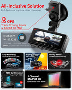 4K+4K Dash Cam Front and Rear, Dual STARVIS Sensor, 5G WiFi-6 (up to 20MB/s) with App, 128G SD Card Included, GPS, Dash Camera for Cars with 24/7 Parking Mode, 3.18 Inch IPS, 170° Wide Angle