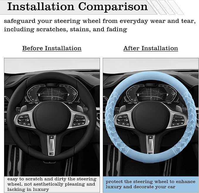 Sapphire Blue Diamond Patterned Plush Steering Wheel Cover, for Universal Auto Steering Wheel 14.5-15 in, Short Fluffy, Anti-Slip, Soft Plush, Comforting and Luxurious, Odorless, Soft Texture