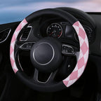 Lattice Car Steering Wheel Cover Microfiber Leather Non-Slip Comfort Universal 15 inch Checkered Plaid Wheel Protector for Truck, SUV, Cars (Pink)