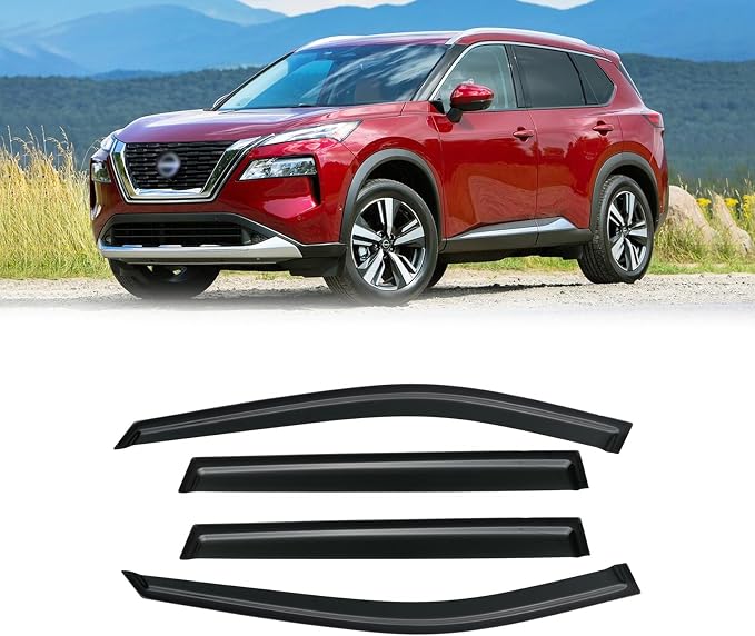 Window Visor for 2021-2026 Nissan Rogue, Out-Channel Rain Guards Shields Vent Deflector Shade Wind Dark Smoke 2022 2023 2024 2025 21 22 23 24 25 26, Tape-On Outside-Mount, 4PCS