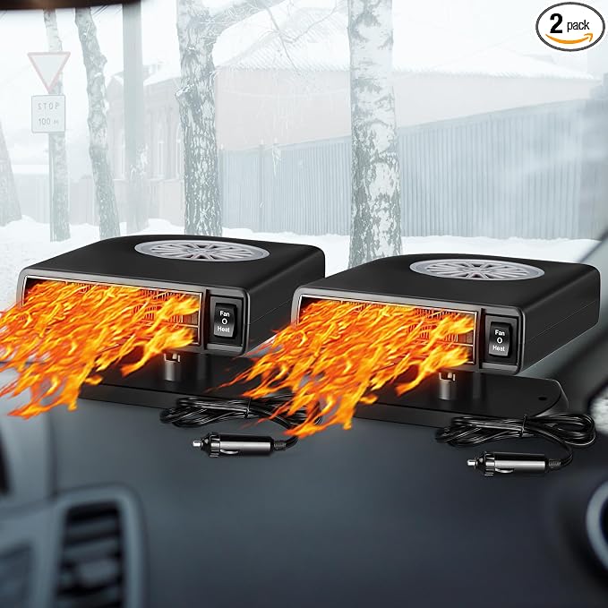 2 Pcs Portable Car Heater, 12V 120W Auto Heating Windshield Defrost Defogger Cooling Car Heater, 2 in 1 Heating and Cooling Car Heater Plugs into Cigarette Lighter