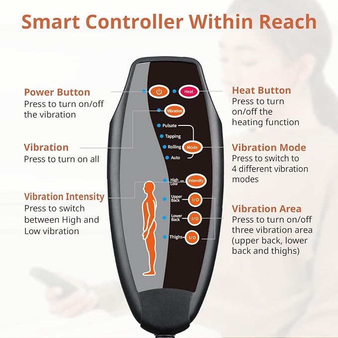 Upgraded Length,10 Vibration Motor,Back Massager Cushion with Heat | Heated Seat Cover Massage Cushion for Pain Relief for home