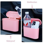 Pink Car Trash Can with Lid, Mini Auto Garbage Can with 30 Trash Bags, Leakproof Automotive Garbage Container Bin, Multipurpose Organizers and Storage for Car, Home, Office (Pink)