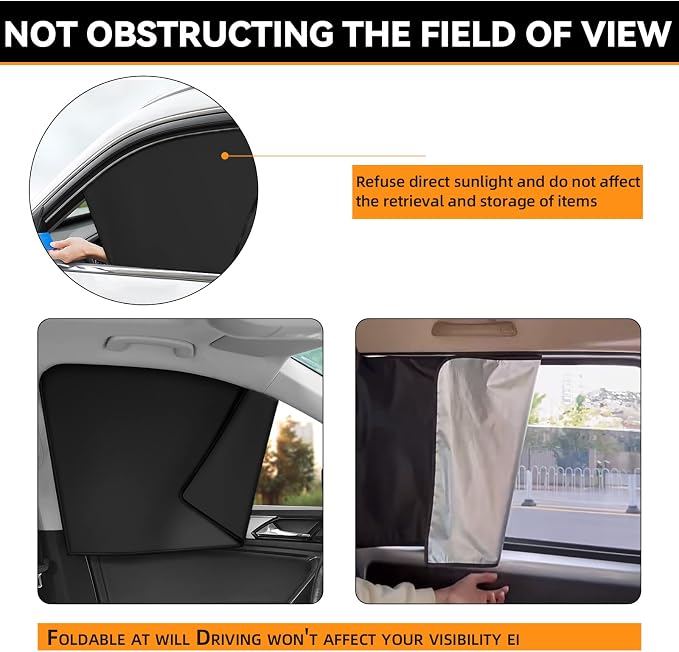 Car Window Sun Shades, Universal Interior Accessories - Double-Sided Black (4pcs)