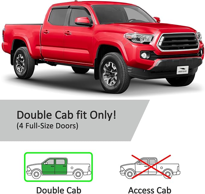 Voron Glass Tape-on Extra Durable Rain Guards for Toyota Tacoma 2016-2023 Double Cab, Window Deflectors, Vent Window Visors, 4 Pieces - 130185