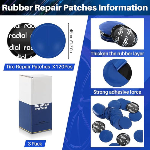 120 Pcs Heavy Duty Tire Patches Radial Patch Round Fast Repair Cold Tyre Puncture Repair Kit for Car Truck Motorcycle Automobile Bike Inner Tire (45 mm)