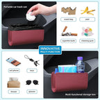 Car Trash Can, Universal Leather Cars Garbage Bin Organizer Holder with A Roll of Garbage Bag, Foldable Hanging Mini Automotive Storage Must Have Essentials Interior Accessories (Wine Red)