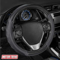 UltraSport Gray Carbon Fiber Steering Wheel Cover, Standard 15 inch Size, Black Faux Leather Comfort Grip, Car Steering Wheel Cover for Auto Truck Van SUV