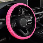 Elastic Stretch Steering Wheel Cover 15 Inch, Breathable Ice Silk Microfiber, Non-Slip Grip, Warm in Winter and Cool in Summer, Odorless, Car Accessories Fit Cars, SUVs, Rose Red