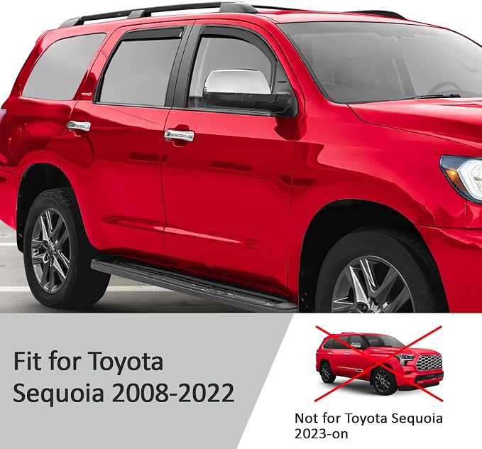 Voron Glass in-Channel Extra Durable Rain Guards for Toyota Sequoia 2008-2022, Window Deflectors, Vent Window Visors, 4 Pieces - 200583