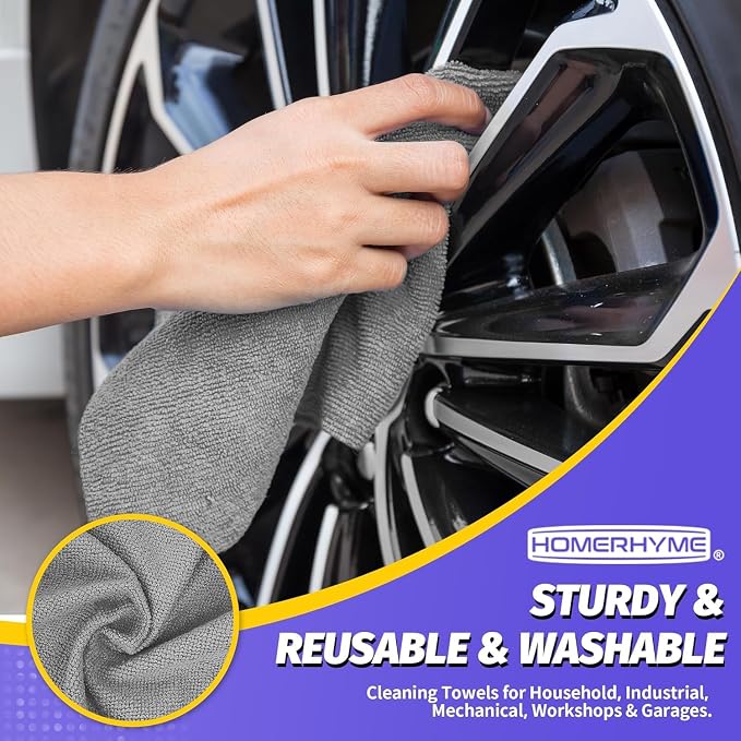 Microfiber Cleaning Cloth, 200 Pack Grey Cleaning Rags Microfiber Towel Bulk Absorbent Lint-Free Wash Cloths, All-Purpose Towels for Cars, Shop, Automotive, Garage, Home & Kitchen