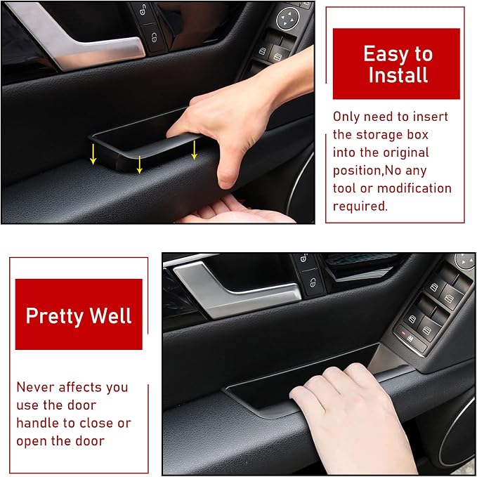 Compatible with Mercedes Benz C Class Door Storage Box W204, 2 Pcs Door Handle Pocket Storage Box Insert for C300 C400 C63 2008-2014 (for Sedan Only, Not for Coupe)