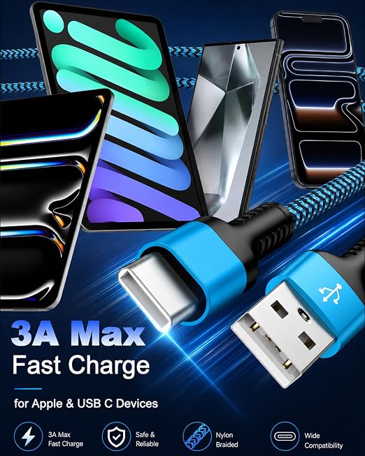 Charger Cord USB C Fast Charging Cable 10ft Long USB A to Type C Power Wire | for Samsung S26 S25 Edge S24 Ultra Z Fold7 Flip7 A17 A16 A37 Pixel 10 Pro XL Apple iPhone 17e 17 Air 16e 16 Pro Max 16Plus 15