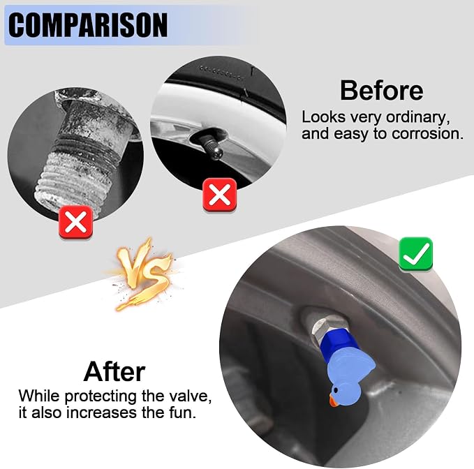4 Pack Cute Duck tire Valve caps, Glow in The Dark Tire Valve Caps, Interesting and Practical Tire Decoration, Can be Used for Cars, Motorcycles, Trucks, and Bicycles.(Blue)