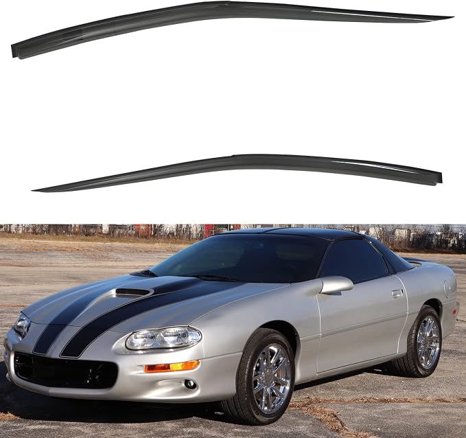 2pcs Front Smoke Tint Sun/Rain Guard Outside Mount Tape-On Vent Window Visors Compatible with 93-02 Camaro/Firebird 2-Door Coupe