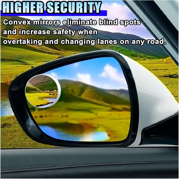 2PCS Blind Spot Car Mirror, HD Glass Rotate Adjustable Car Side Mirror, Round Frameless Wide-angle Blind Spot Mirror, Universal Convex Rear View Mirror for Car, SUV, Truck (Round)