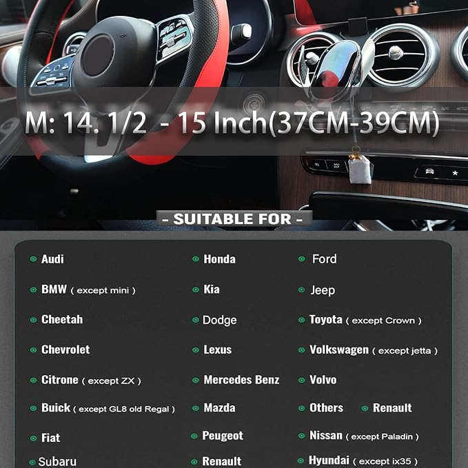 Black and Red Steering Wheel Cover Microfiber Leather Sporty Car Accessories for Men and Women,Breathable Non-Slip Universal Fit 14 1/2-15 Inch