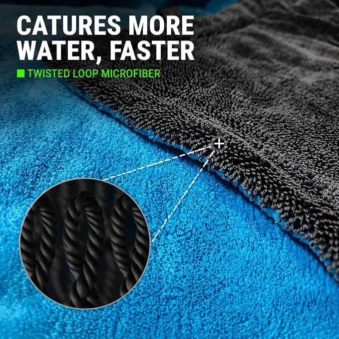 3-Pack Color-Coded Car Drying Towels (48"x24"/14"x24"/10"x10") 1200GSM Dual-Sided Twisted Loop & Coral Fleece - One Pass Save Time, Streak-Free, Scratch-Free for Cars, Trucks, SUVs