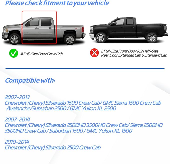 in-Channel Rain Guards Fit for 2007-2013 Chevy Silverado/GMC Sierra 1500/Avalanche Crew Cab, Window Visors Deflectors for 2007-2014 Silverado/Sierra 2500HD 3500HD/Suburban/Yukon XL