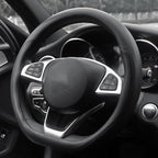 D Shaped Steering Wheel Cover, Flat Bottom Car Wheel Cover 14 1/2-15 inch (37-39 cm), Non-Folding Packaging, Microfiber Leather, Black