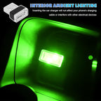 4 PCS USB LED Car Atmosphere Lamp, Mini Night LED Vehicle Trunk Ambient Lighting Kit, Portable Plug-in USB Interface Vehicle Decor Atmosphere Lamp, Interior Car Accessories (Green)