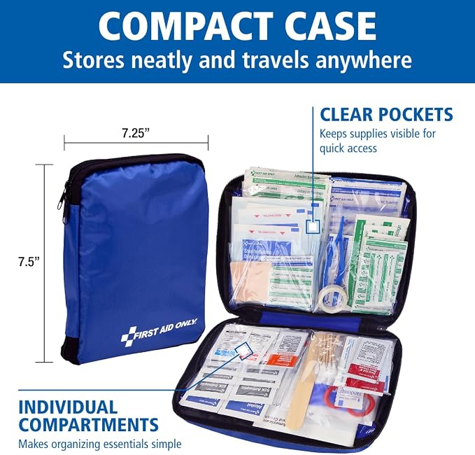 298 Piece All-Purpose Emergency First Aid Kit for Home, Office, Car, Apartment, Dorm, and Camping, Travel-Friendly Compact Pouch Fits in Backpacks, Suitcases, Cabinets, and Drawers