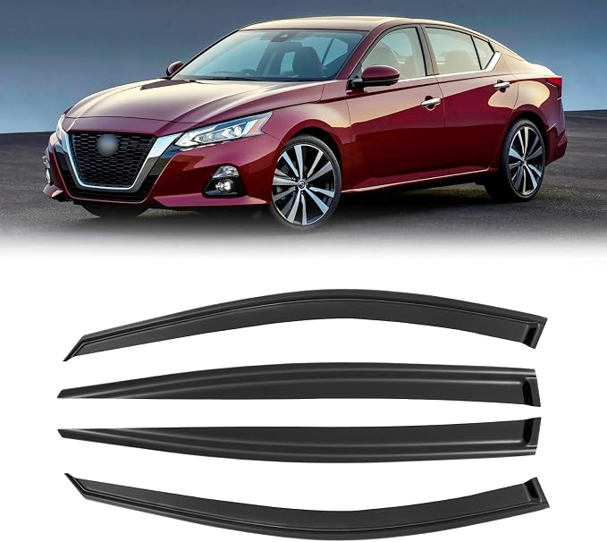 Rain Guards for 2019-2025 Nissan Altima, Out-Channel Window Visor Shields Vent Deflector Shade Wind Dark Smoke 2020 2021 2022 2023 2024 19 20 21 22 23 24 25, Tape-On Outside-Mount, 4PCS