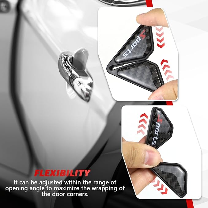 2PCS Car Door Corner Guards, Carbon Fiber Auto Front Door Edge Guards, Anti-Collision Car Door Corner Protector Sticker, Universal Car Accessories Decoration (Black Sport)