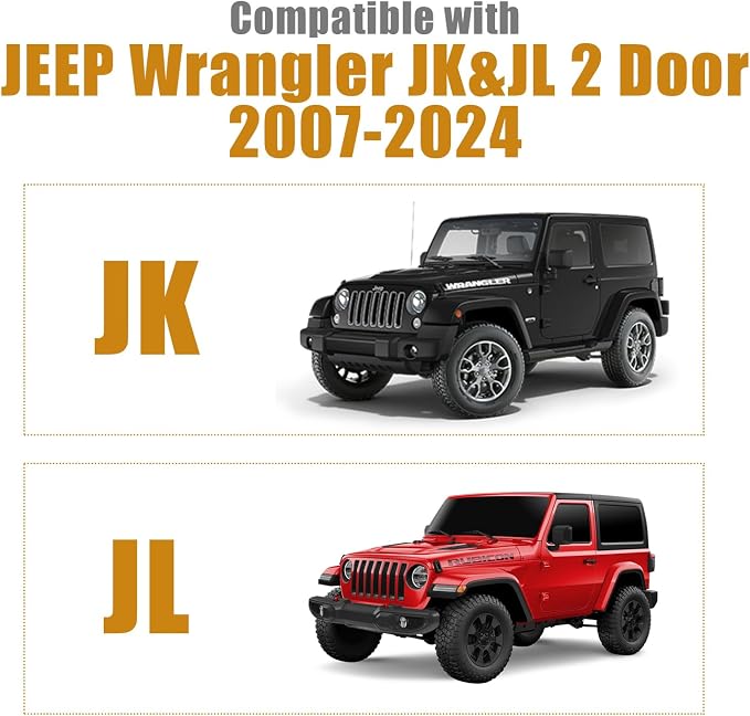 600D Cab Cover Windproof Sunshade Cover Compatible with Jeep Wrangler JK JL 2-Door 2007-2024, 6-Layer Protection Frost Wiper & Mirror Covers Protect from Sunshine, UV, Snow, Rain