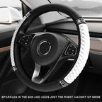 Bling Car Steering Wheel Cover, 15 Inch Sparkly Rhinestone Soft Leather Steering Wheel Protector, Non-Slip Universal Auto Elastic Steering Wheel Covers for Women Girls (White)
