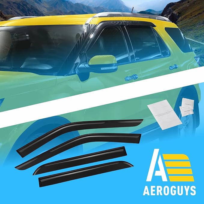 Extra Durable Window Deflectors Tape-On Window Visors Rain Guards Fit for Ford Explorer 2011-2019, Sun Visors, Wind Vent for Shades, Exterior Car Accessories - 4pcs. AG0040